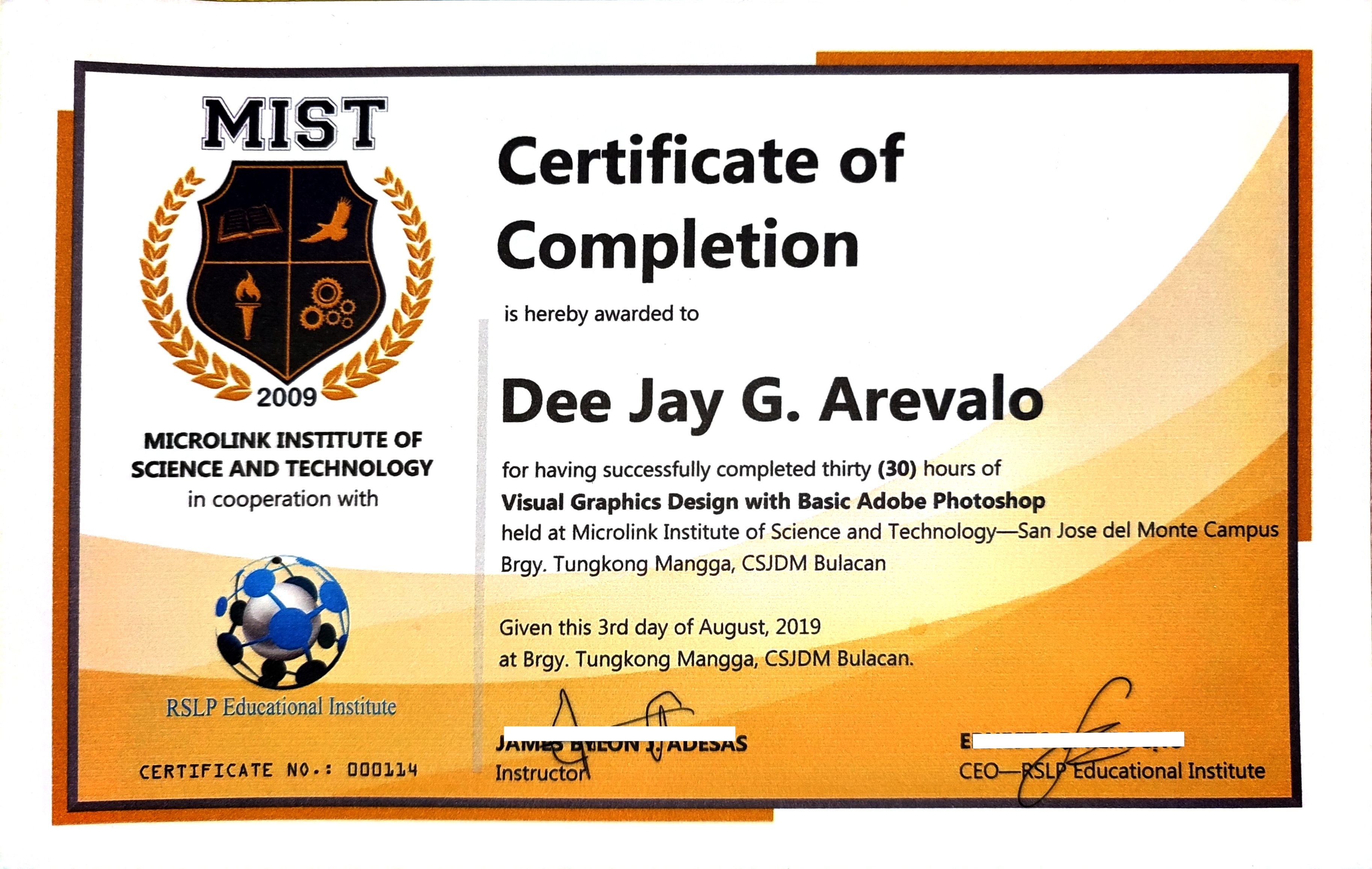 Certificate of Completion